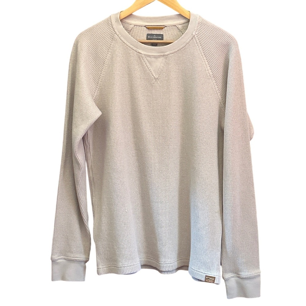 LL Bean Signature Waffle Knit Shirt Gorpcore Minimalist Slim Fit Large Granola